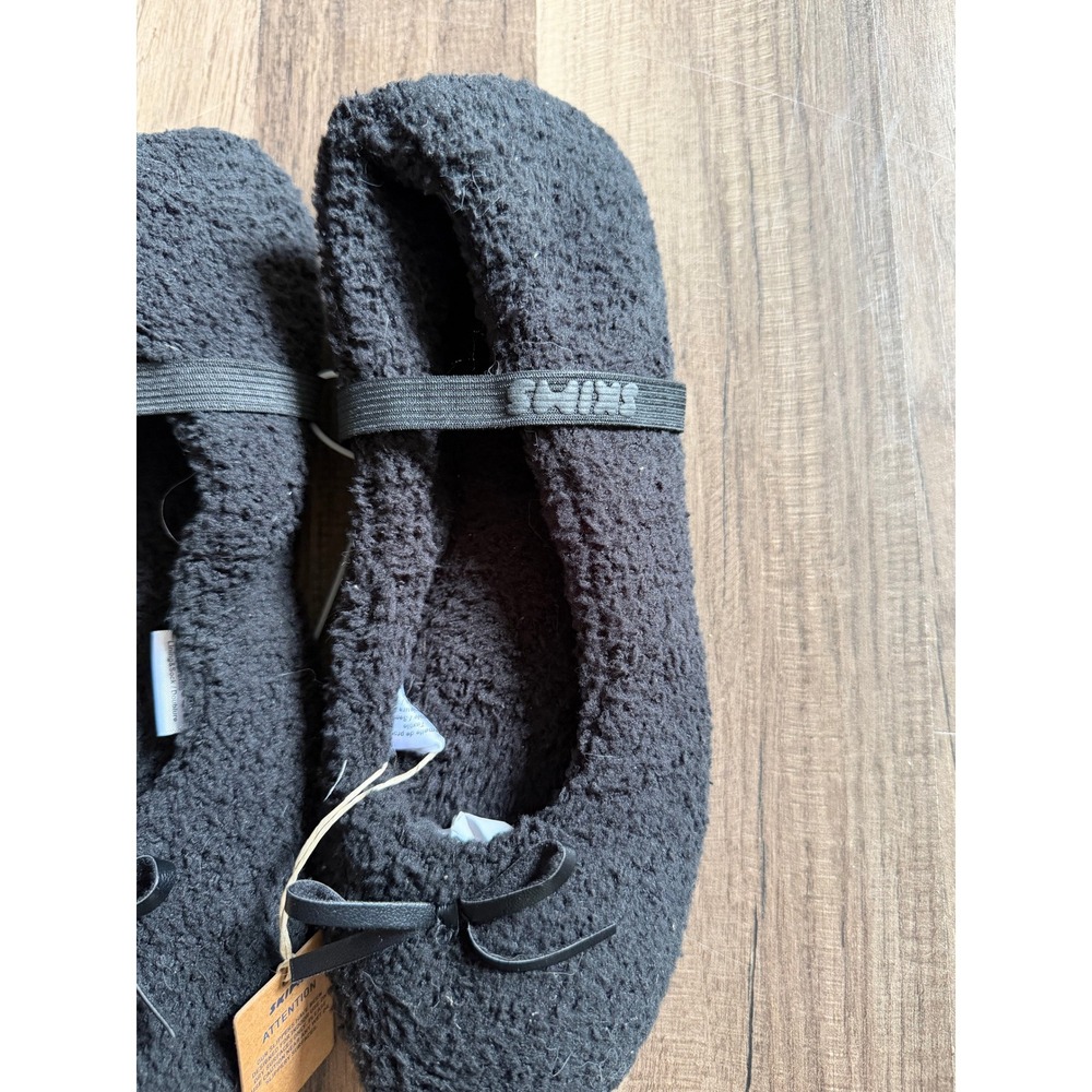 NWT SKIMS Teddy Ballet Slipper Women Size 39 Onyx Black Fleece Logo Strap Bow - Picture 2 of 4